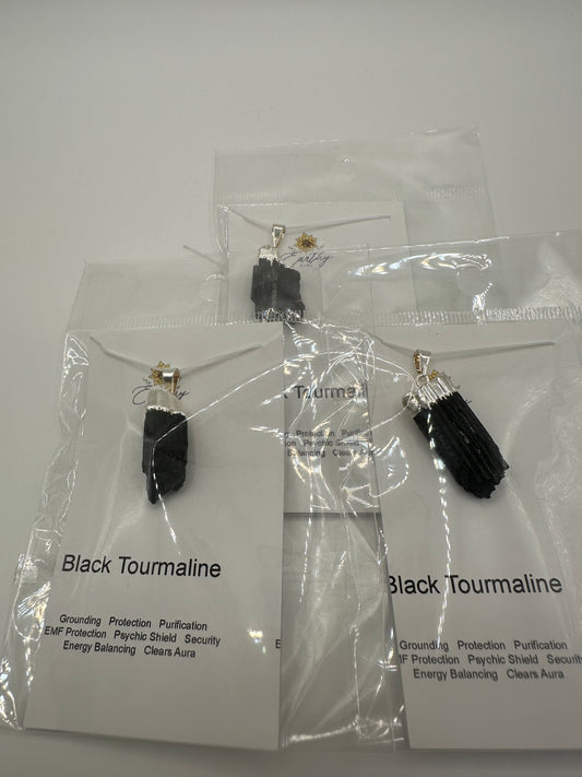 Black tourmaline raw pendant