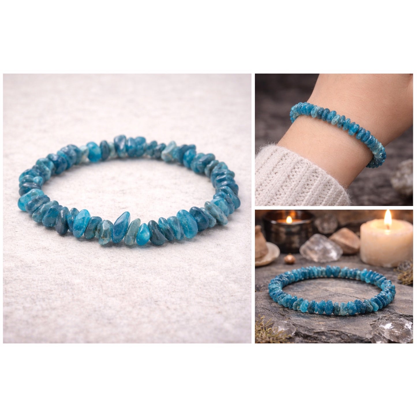 Blue Apatite Chip Crystal Bracelet Boho Witchy Spiritual Jewelry Apothecary