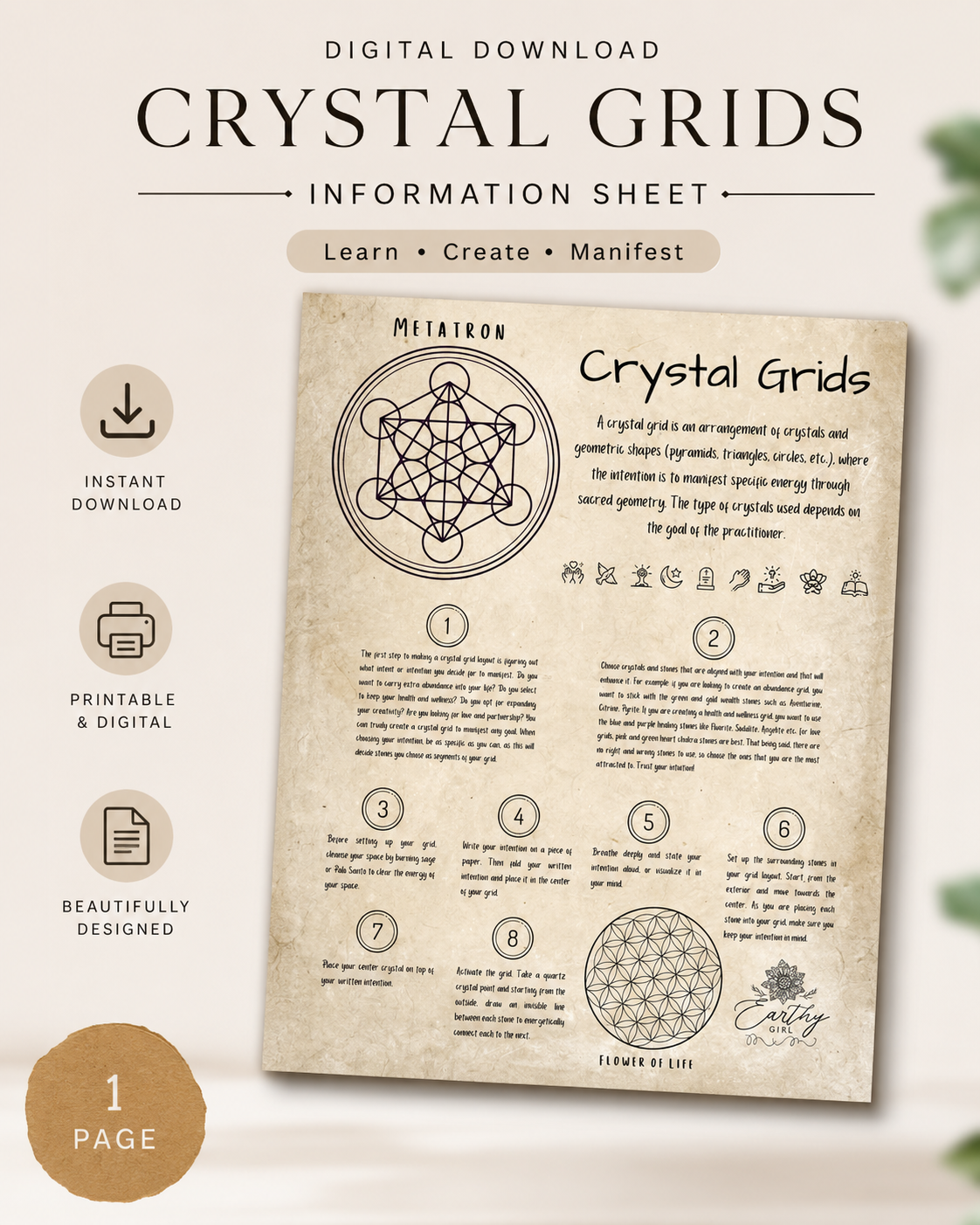 Crystal Grids Information Sheet – Editable Digital Download
