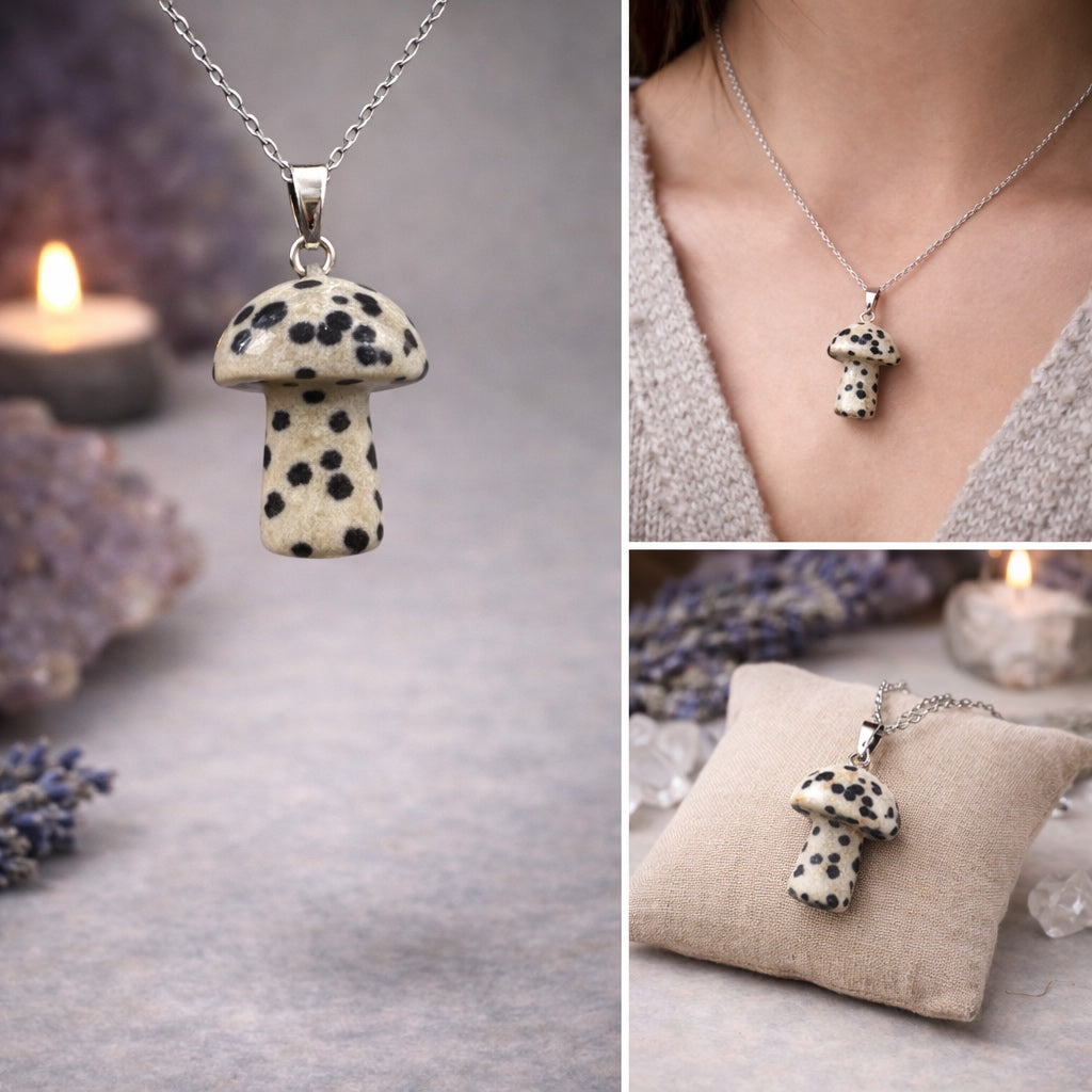 Dalmatian Jasper Mushroom Pendant Necklace