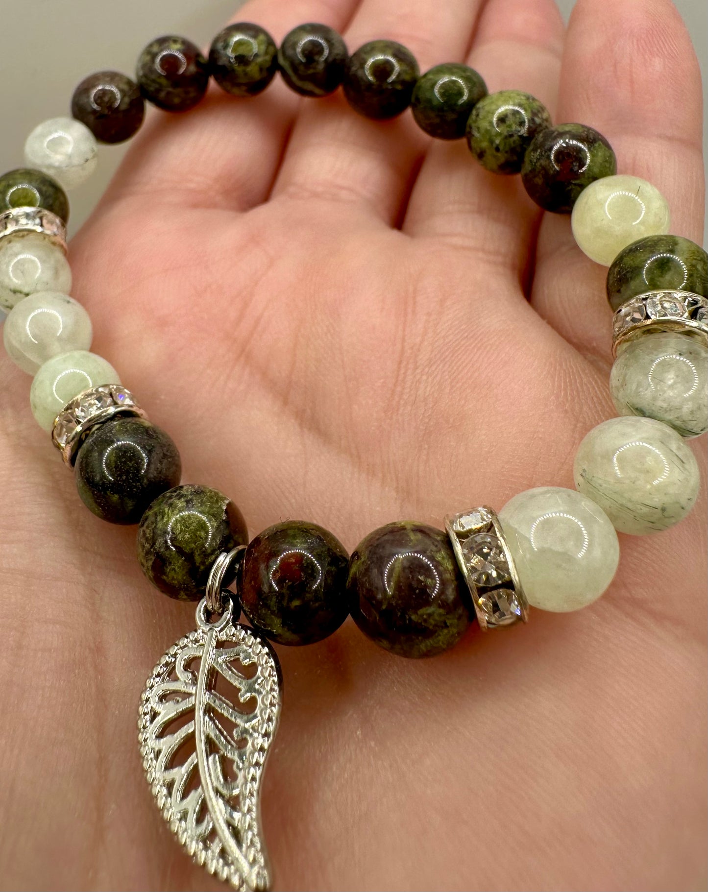 Dragon’s Blood Jasper & Prehnite Bracelet | Grounding Nature Crystals