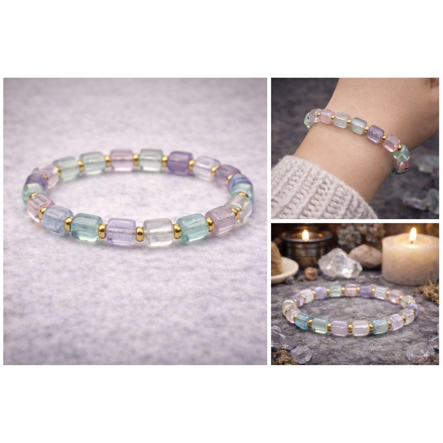 Fluorite Bracelet with Gold Spacer Beads Witchy Boho Apothecary Crystal Jewelry