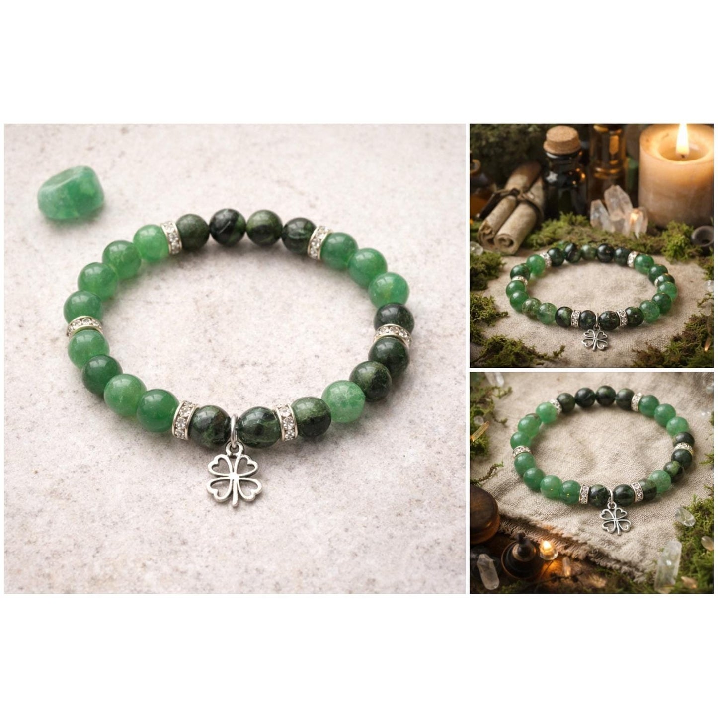 Green Aventurine & Kambaba Jasper Bracelet Lucky Clover Abundance Crystal BOHO