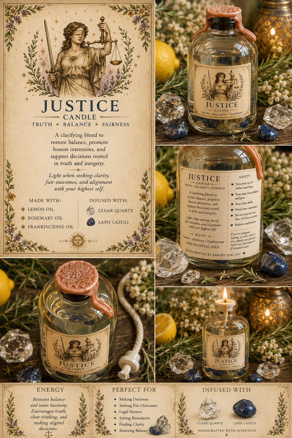 Justice Tarot Ritual Oil Candle