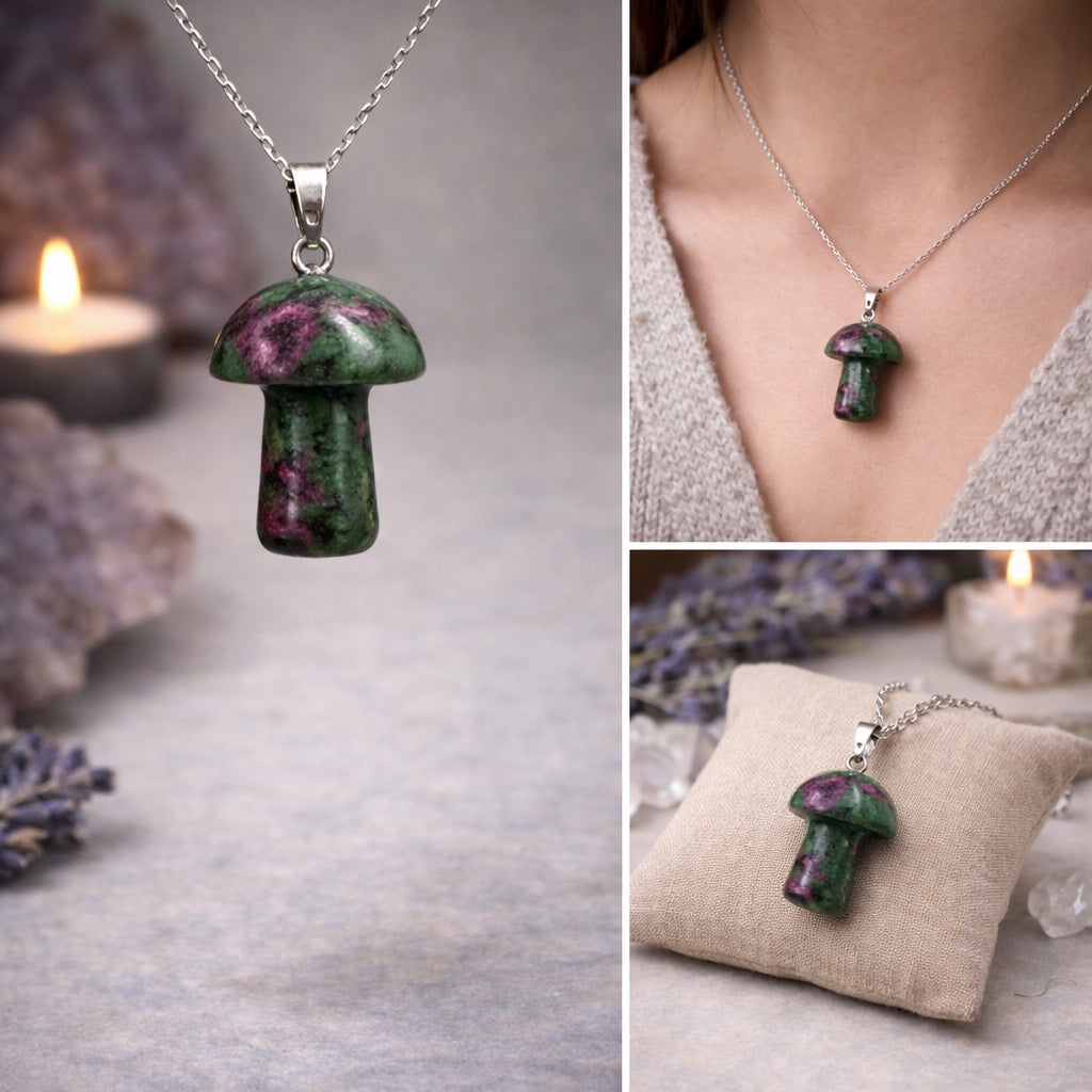 Ruby Zoisite Mushroom Pendant