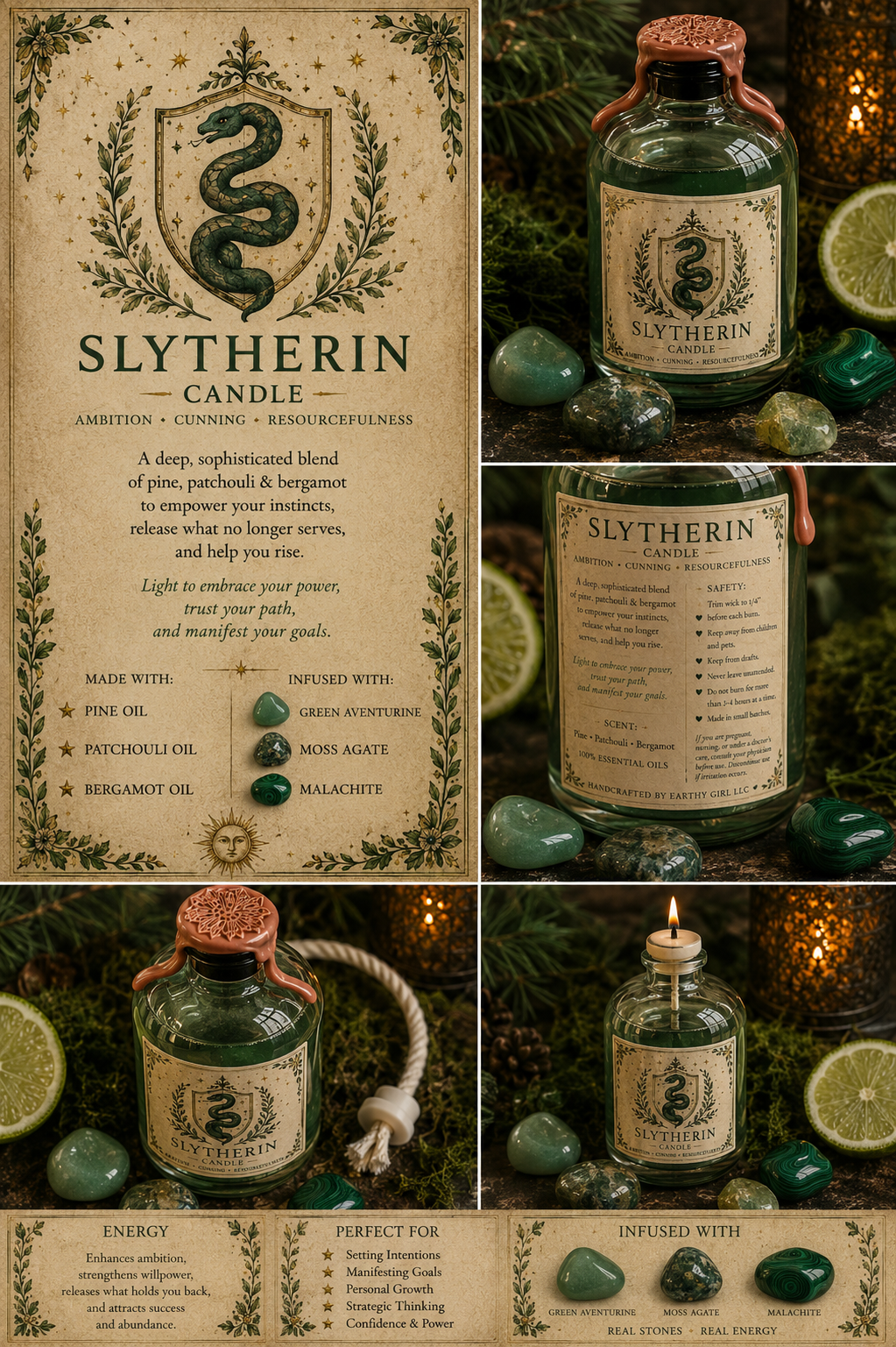 Slytherin Inspired Oil Candle