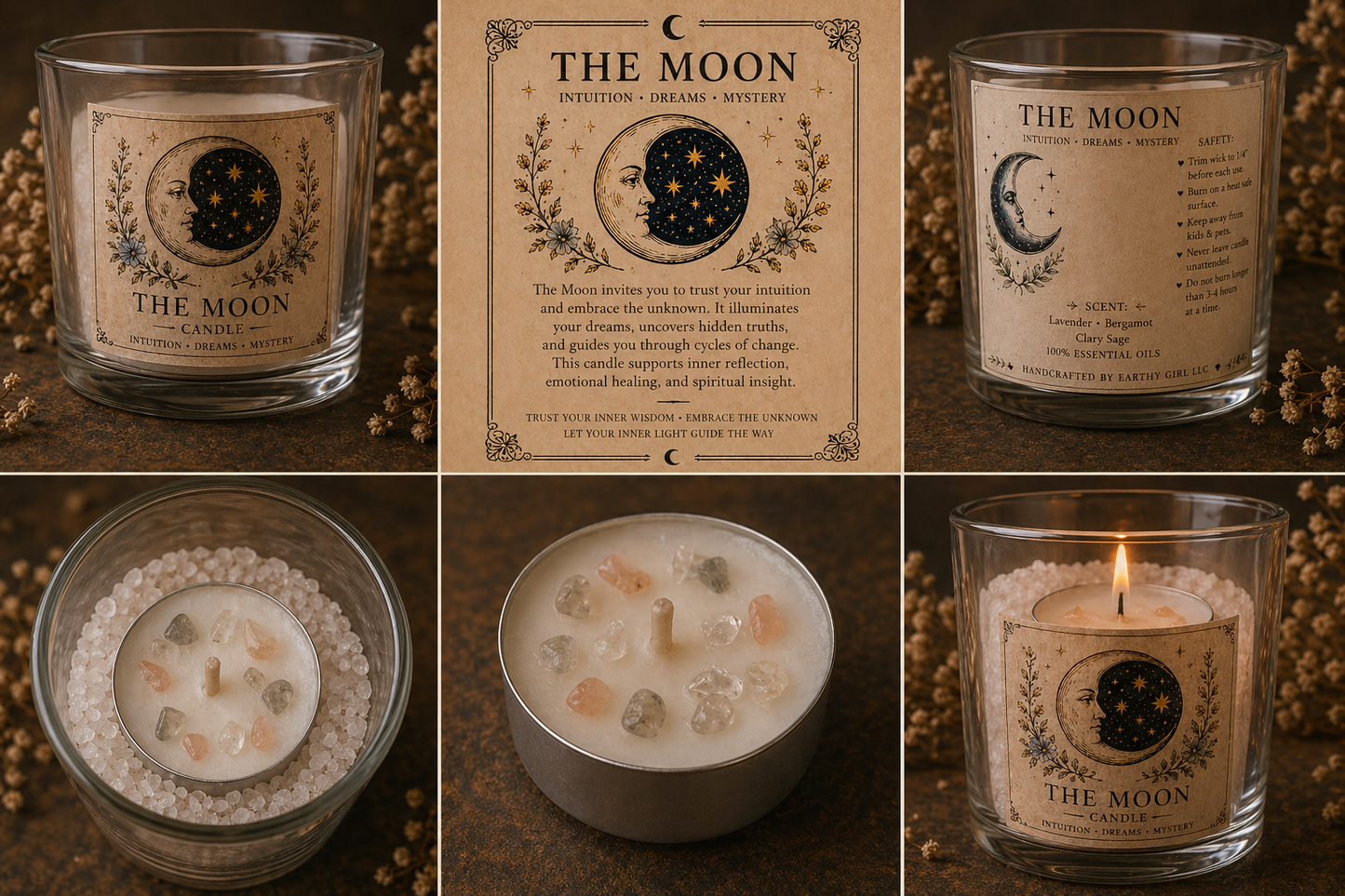 The Moon Tarot Card Tea Light Set
