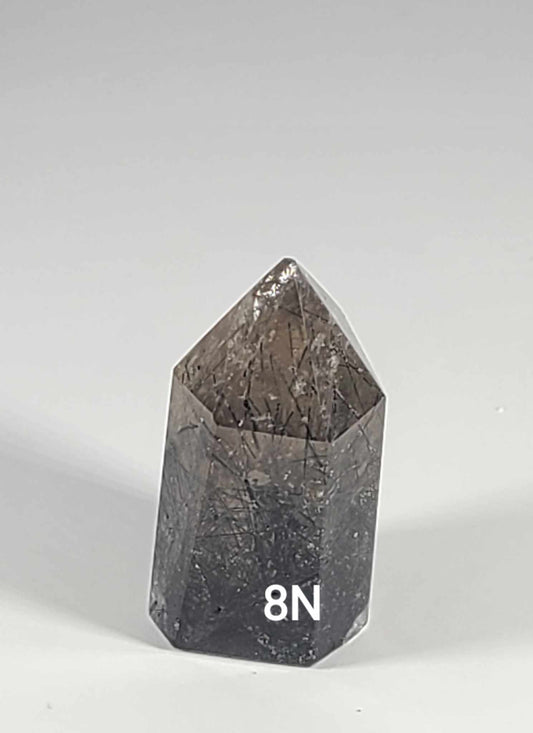Black Tourmaline in Smoky Quartz Tower 8N