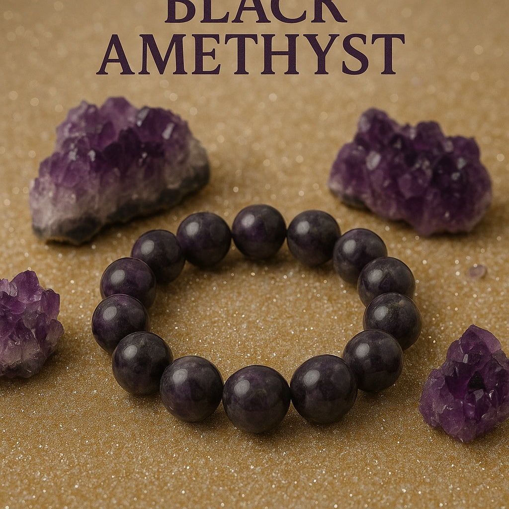 Black Amethyst 12mm Bead Bracelet Witchy Boho Apothecary Crystal Jewelry