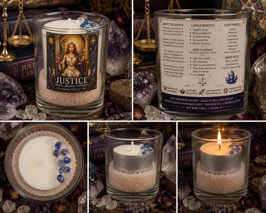Justice Tarot Card Tea Light Candle Set