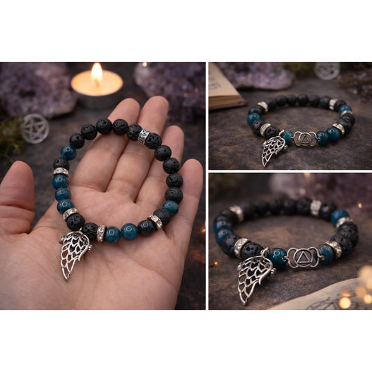 Blue Apatite and Lave Bracelet with angel wing charm