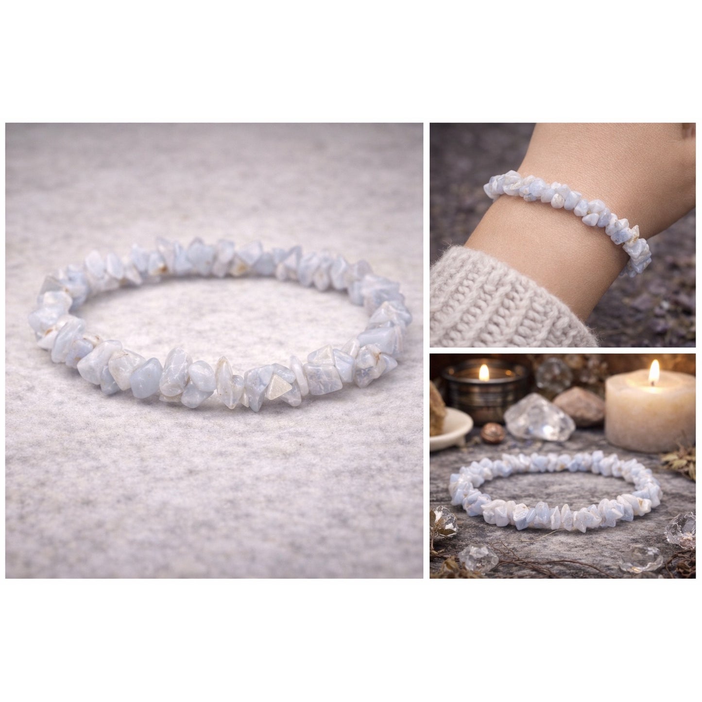 Blue Lace Agate Chip Crystal Bracelet Boho Witchy Calming Witchy Apothecay