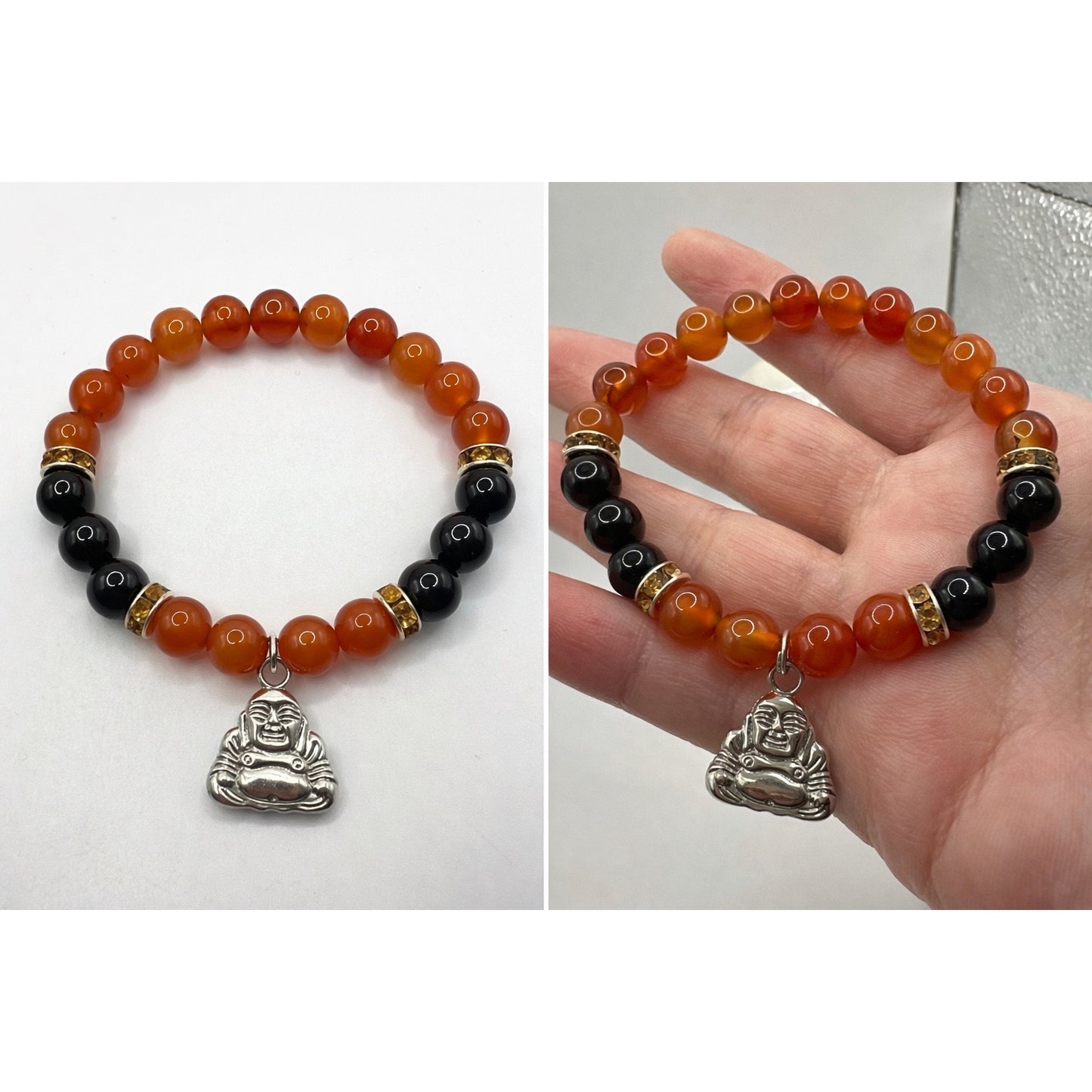 Carnelian & Black Onyx Stretch Gemstone Bracelet | Boho Spiritual Jewelry