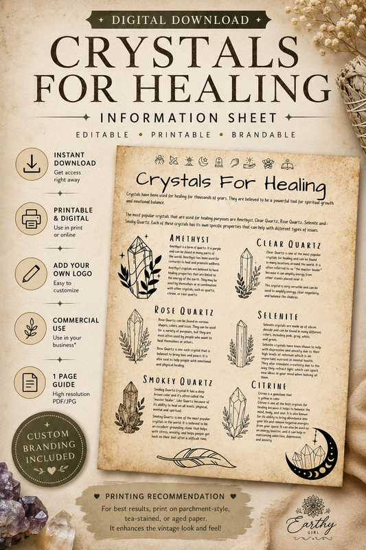Crystals for Healing Information Sheet – Editable Digital Download