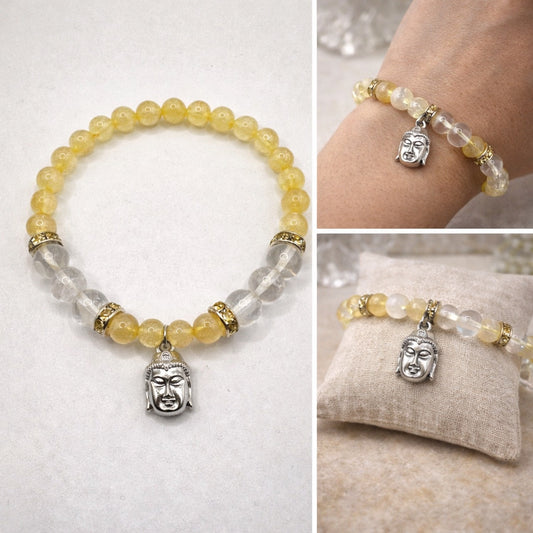Citrine and Quartz Bracelet With Buddha Head Charm