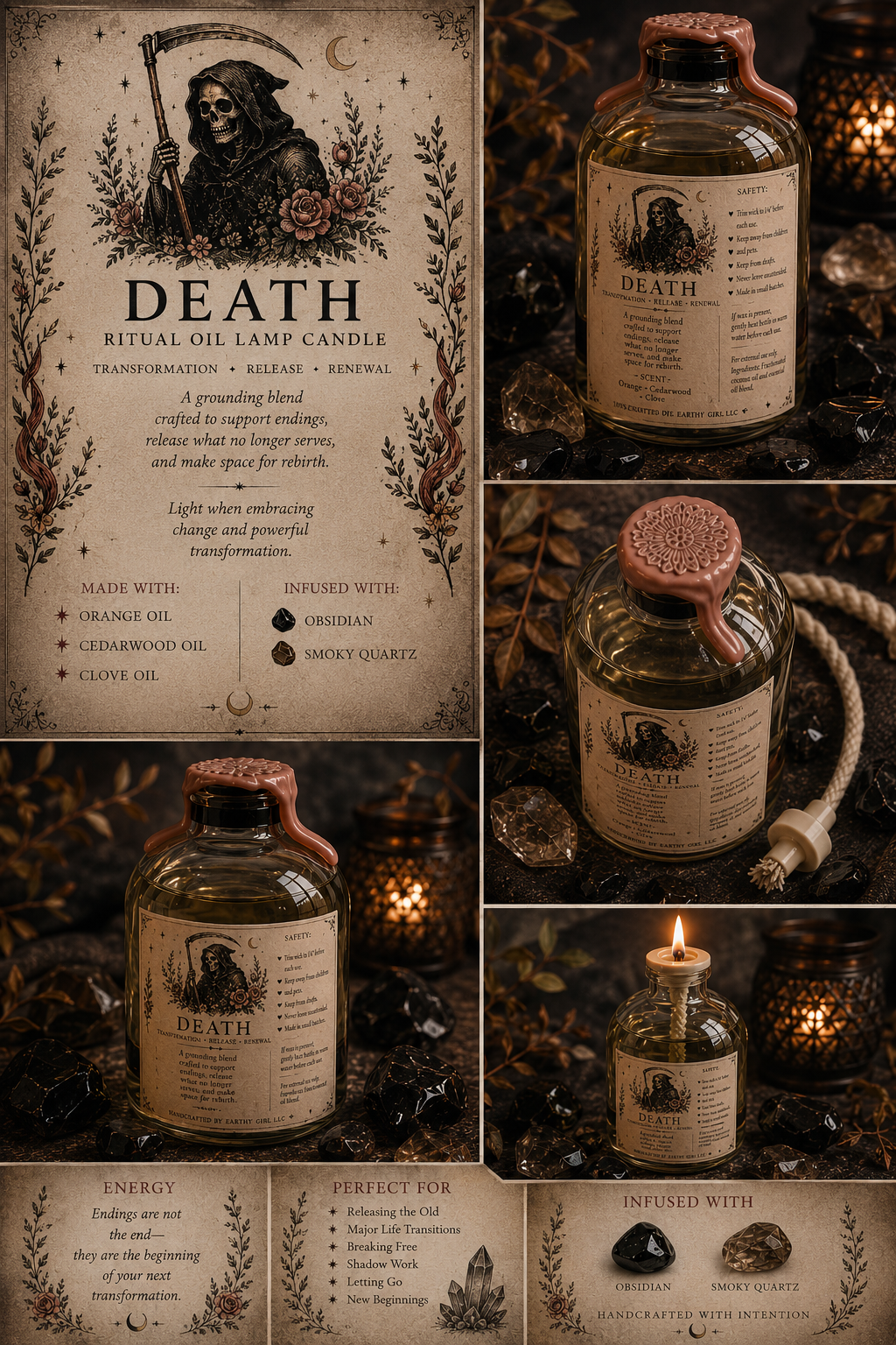 Death Tarot Ritual Oil Candle