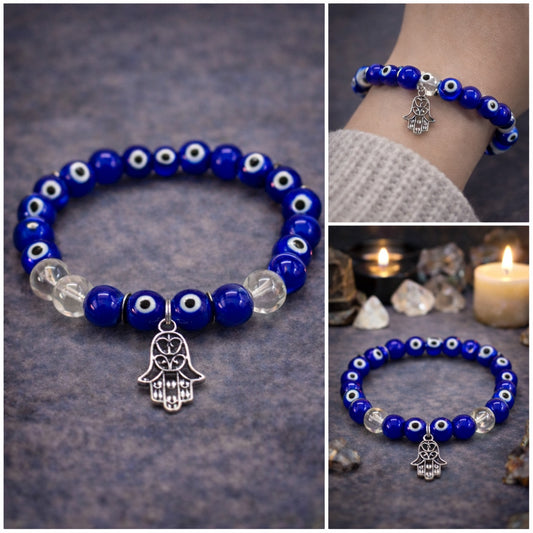Evil Eye and Quartz bracelet with hand charm
