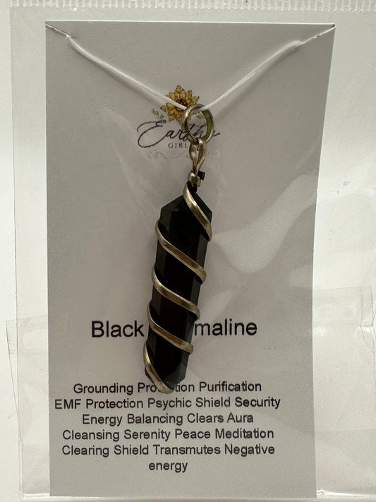 Black tourmaline wrapped pendant