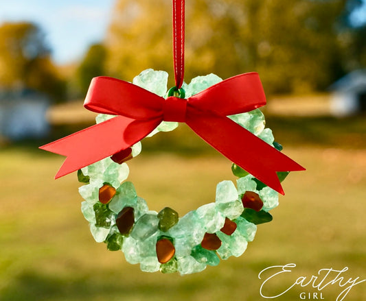 Crystal gemstone Wreath Ornament Red Bow Holiday Decoration