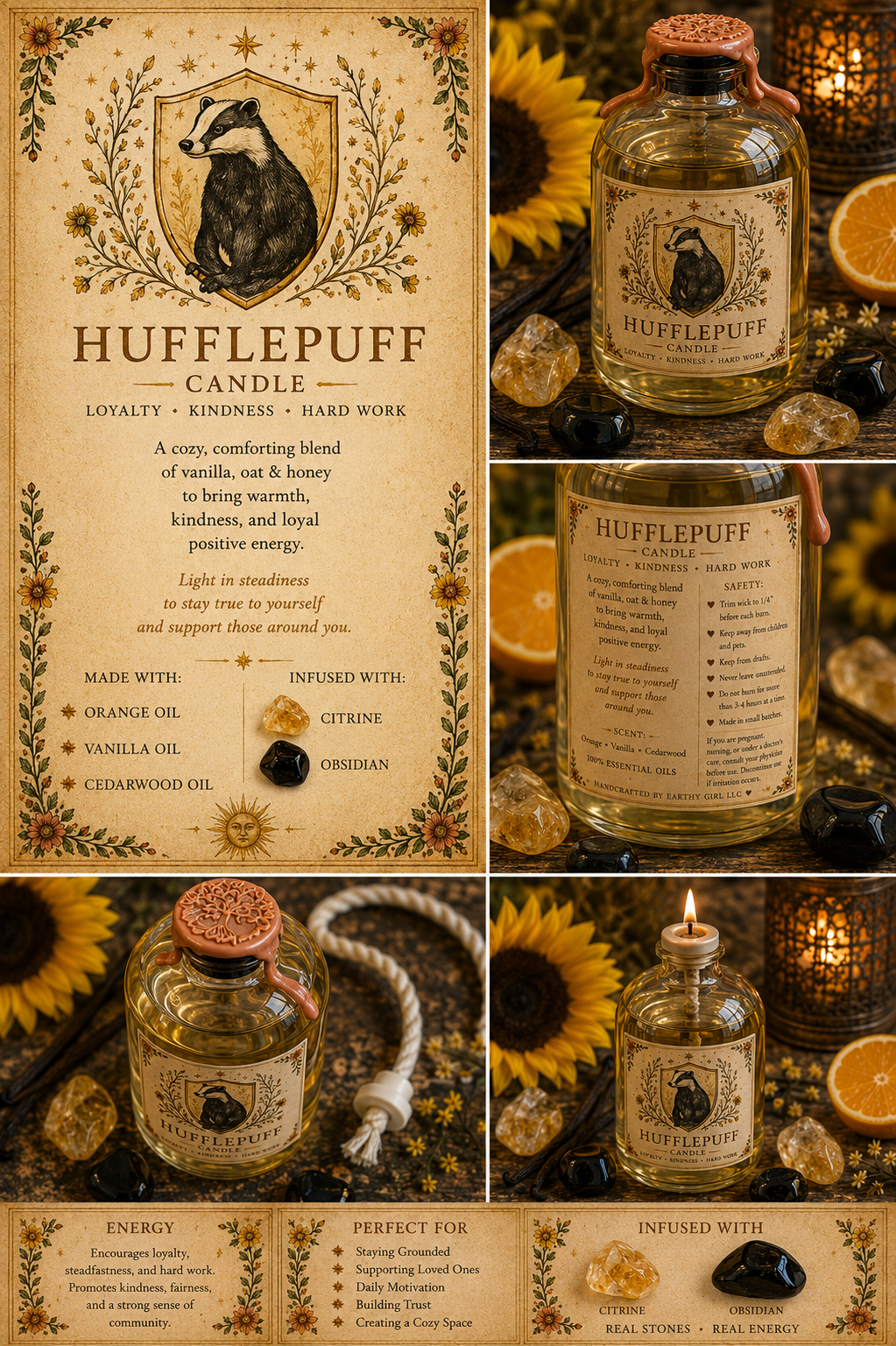 Hufflepuff Inspired Oil Candle