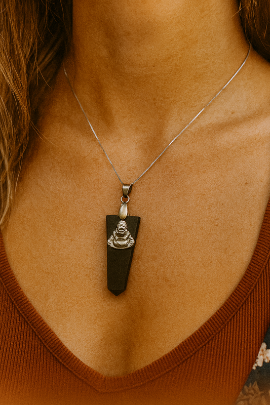 Shungite Pendant with Buddha Charm