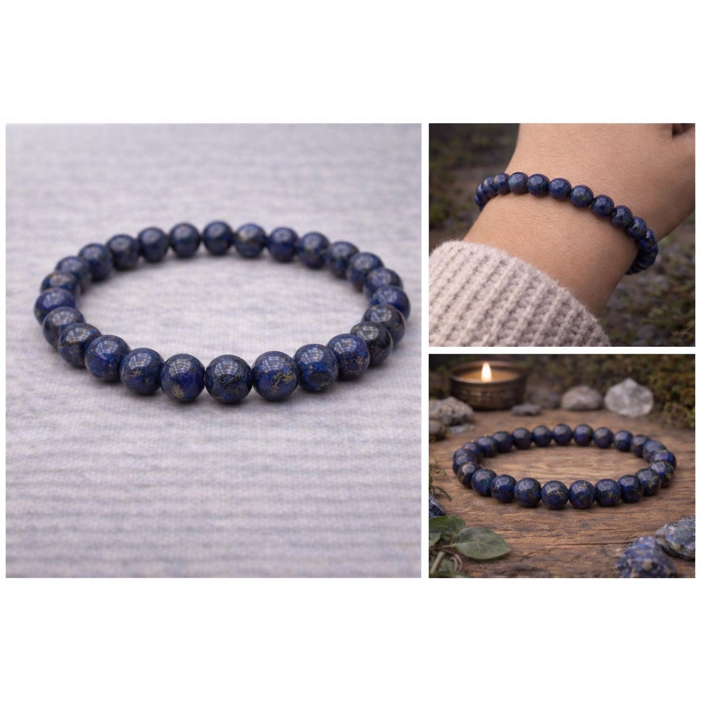 Lapis Lazuli 6mm Bead Bracelet Boho Witchy Spiritual Crystal Jewelry Apothecary