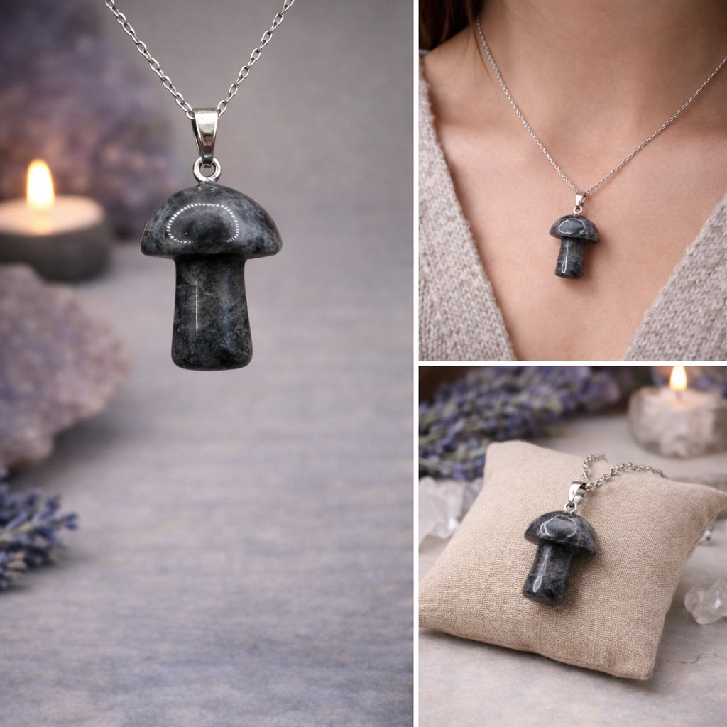Larvikite Mushroom Pendant