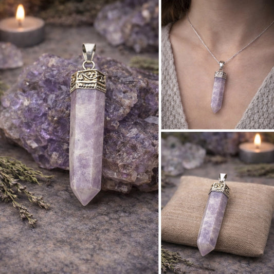 Lepidolite Point Pendant | Boho Witchy Cottagecore Crystal Necklace