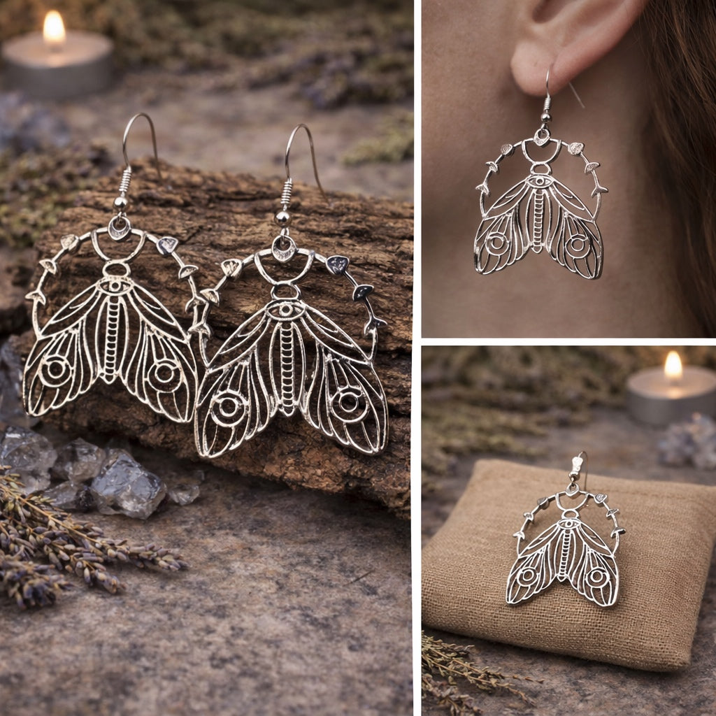 Moth Dangle Earrings Witchy Gothic Boho Celestial Statement Jewelry