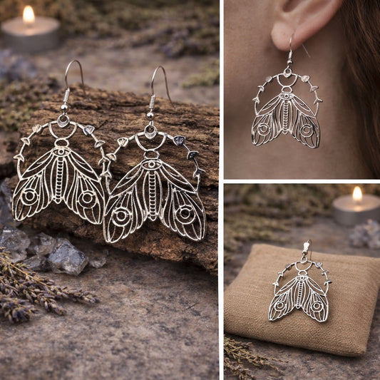 Moth Dangle Earrings Witchy Gothic Boho Celestial Statement Jewelry