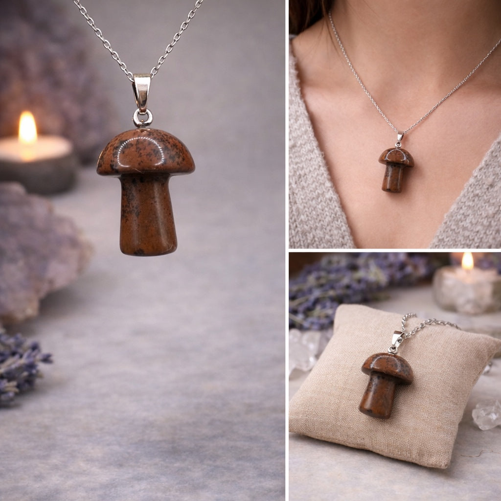 Mahogany Obsidian Mushroom Pendant Necklace