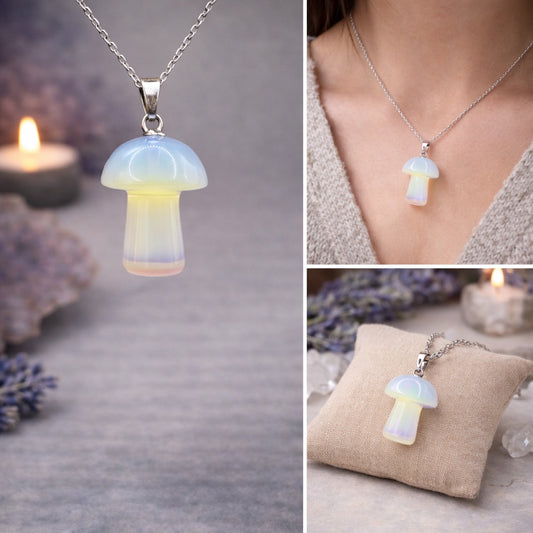 Opalite Mushroom Pendant | Cottagecore Fairycore Boho Witchy Jewelry