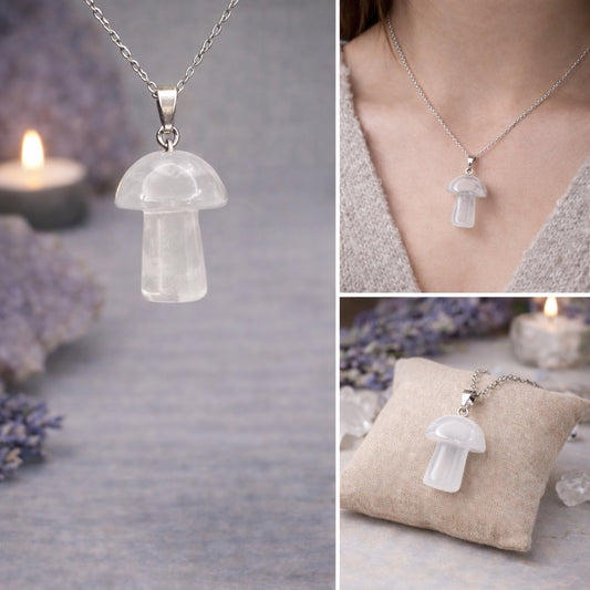 Clear Quartz Mushroom Pendant Necklace