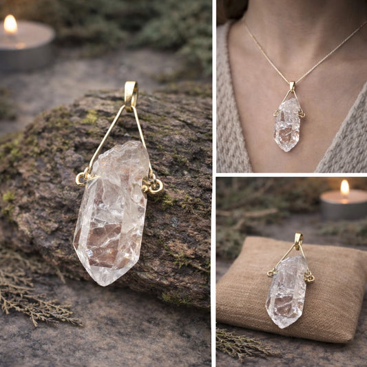 Raw Clear Quartz Point Pendant | Boho Witchy Cottagecore Crystal Necklace