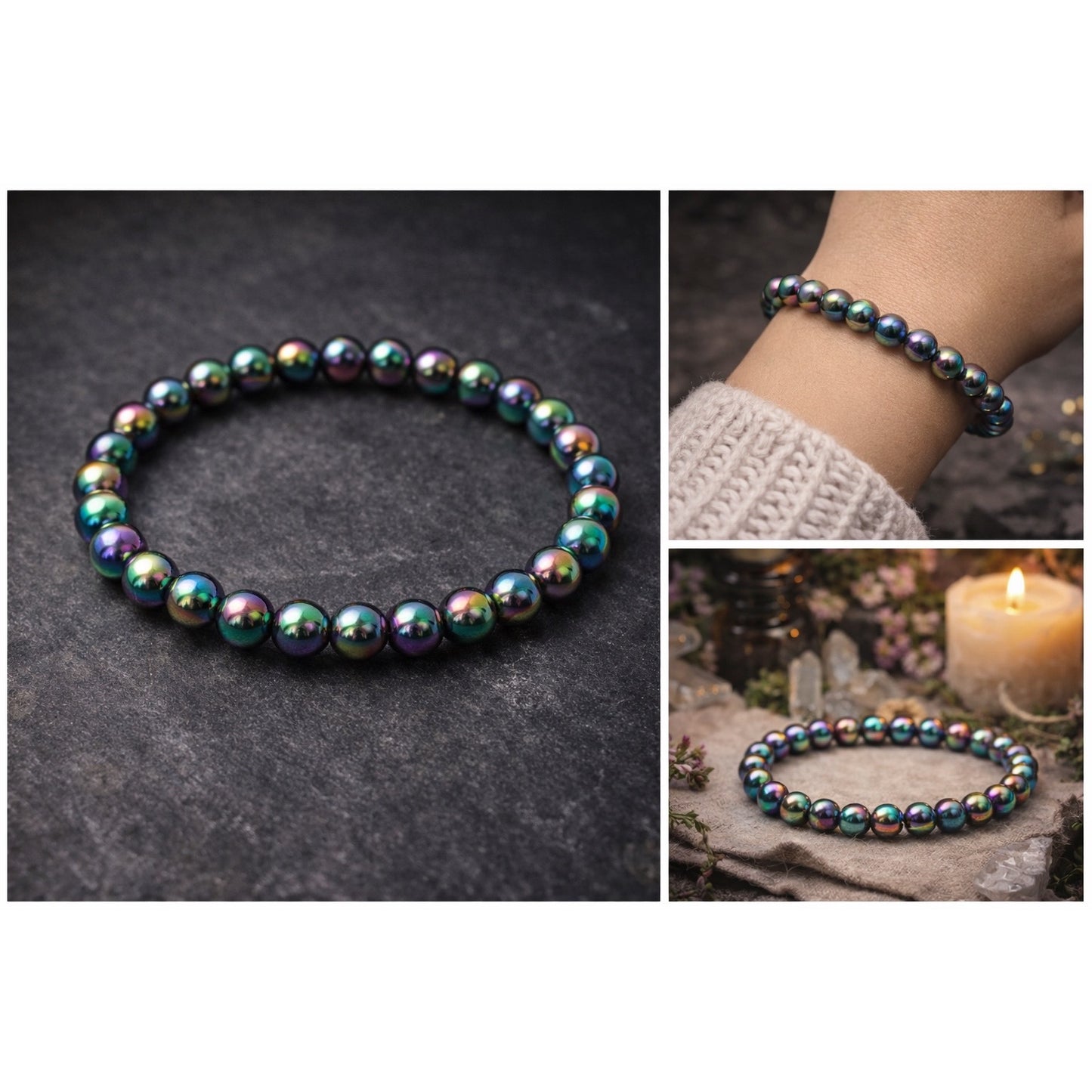 Rainbow Hematite Bracelet Witchy Boho Apothecary Grounding Crystal Jewelry