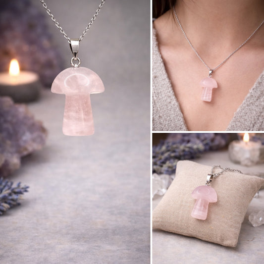 Rose Quartz Mushroom Pendant Necklace