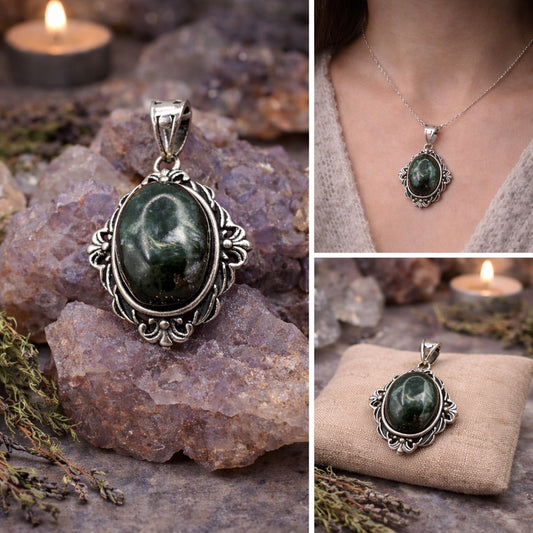 Seraphinite Pendant | Witchy Boho Cottagecore Green Crystal