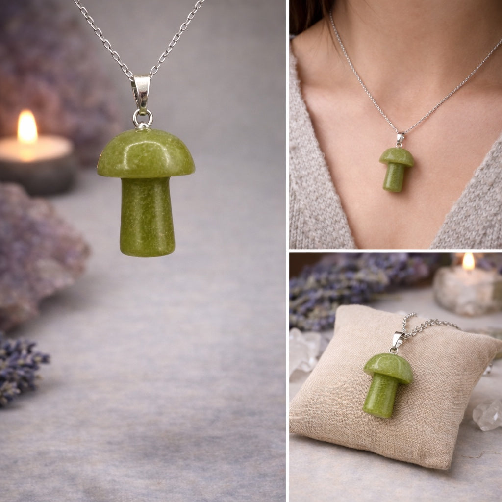 Serpentine Mushroom Pendant Necklace