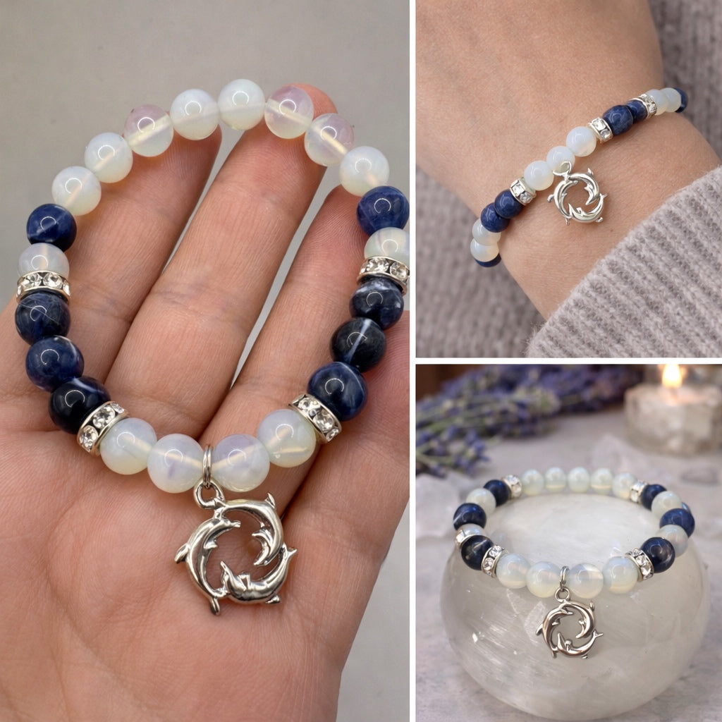 Sodalite & Opalite Dolphin Charm Bracelet