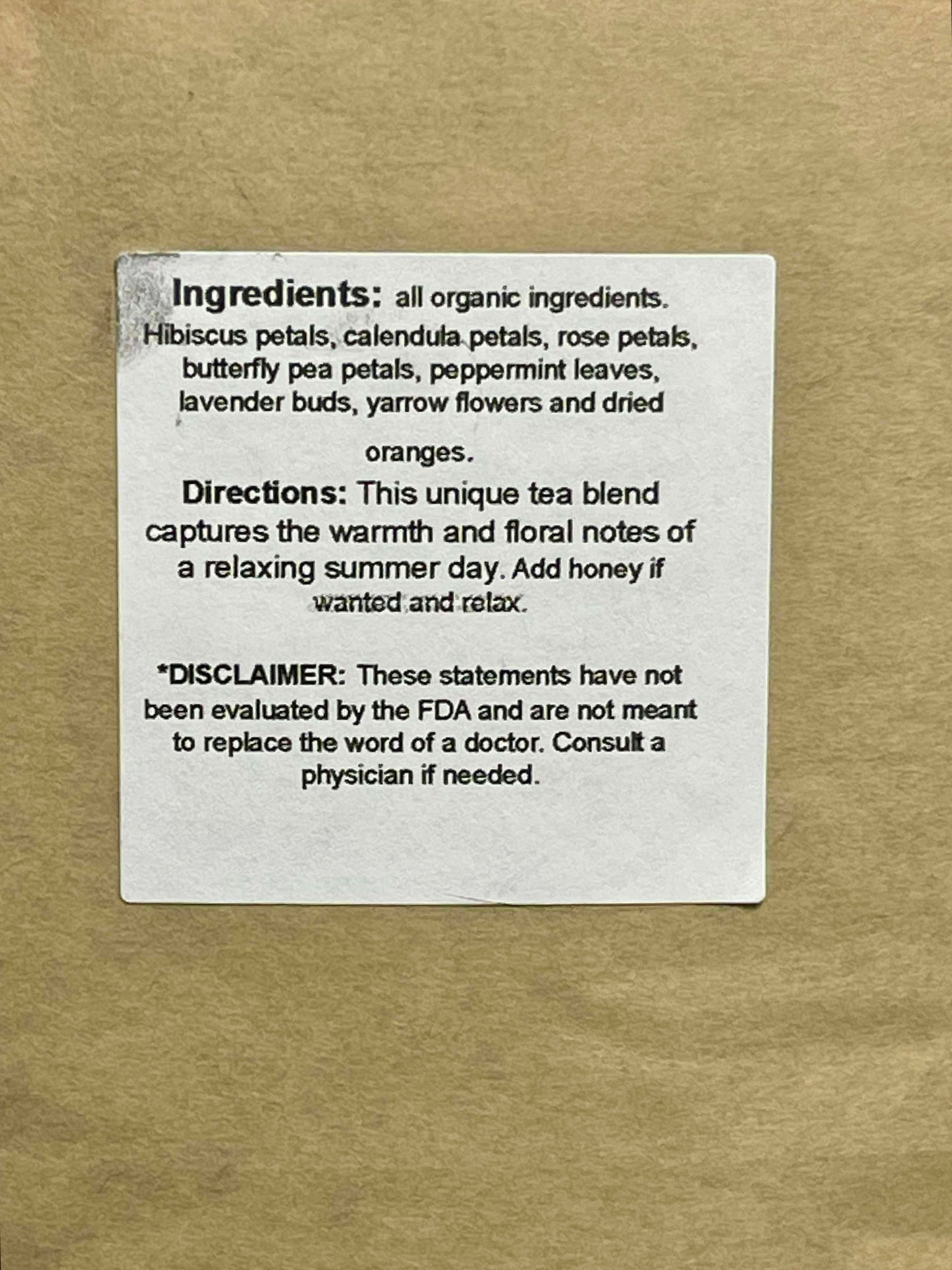 Summer Lovin Herbal Tea Blend 1 oz Organic Relaxation