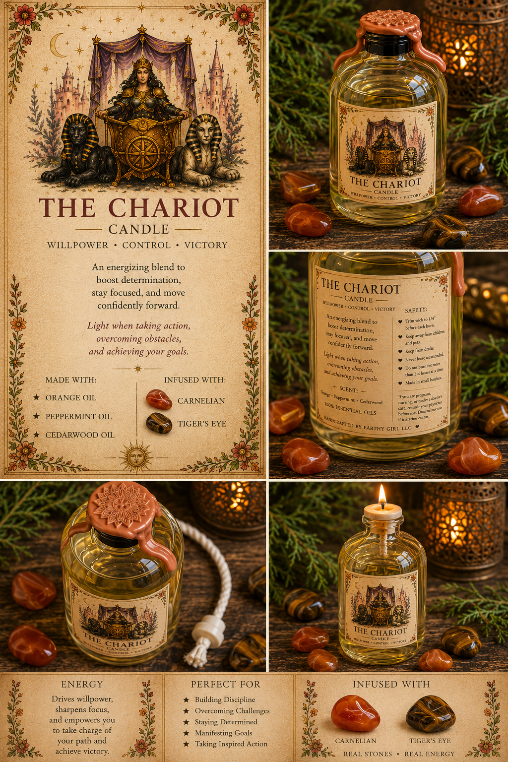 The Chariot Tarot Ritual Oil Candle