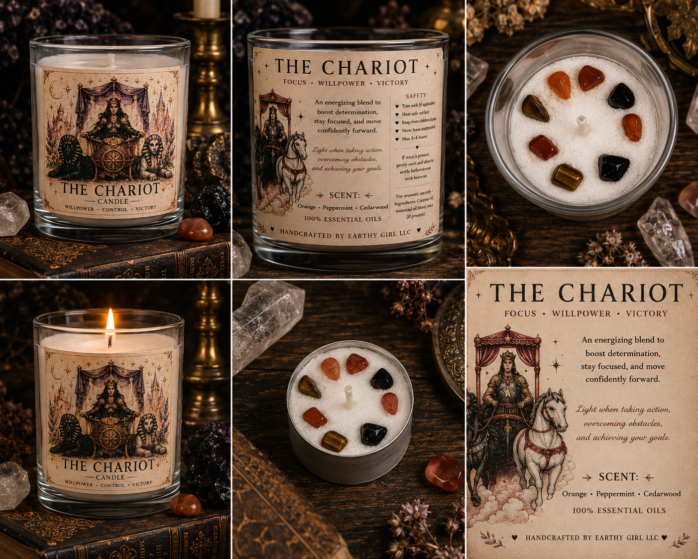 The Chariot Tarot Tea Light Candle Set
