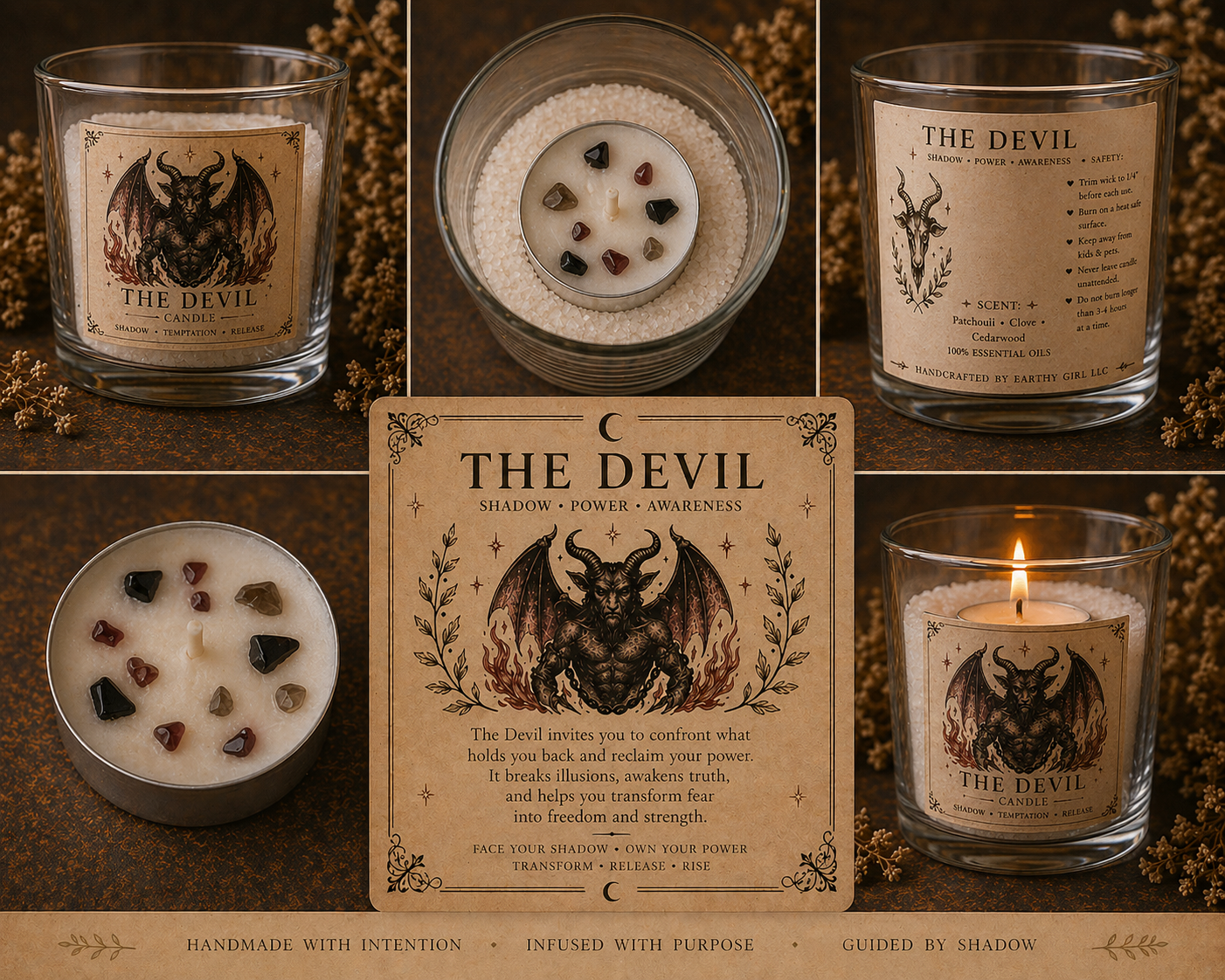 The Devil Tarot Card Tea Light Candle Set