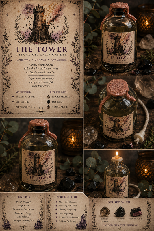 The Tower Tarot Ritual Oil Candle