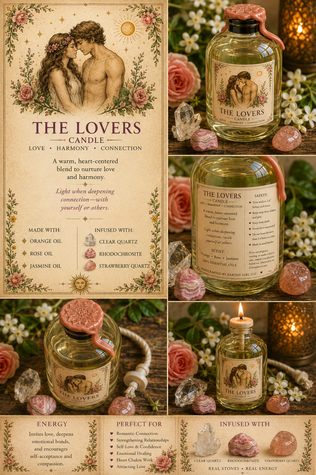 The Lovers Tarot Ritual Oil Candle