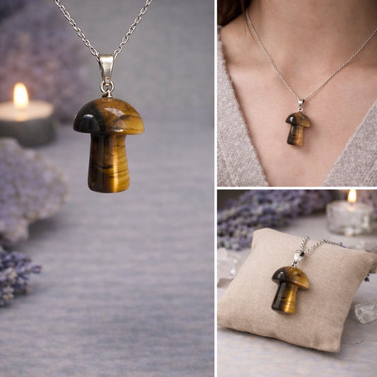 Tiger’s Eye Mushroom Pendant Necklace