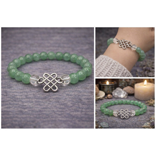 Green Aventurine and Quartz Celtic Knot Bracelet Boho Witchy Jewelry