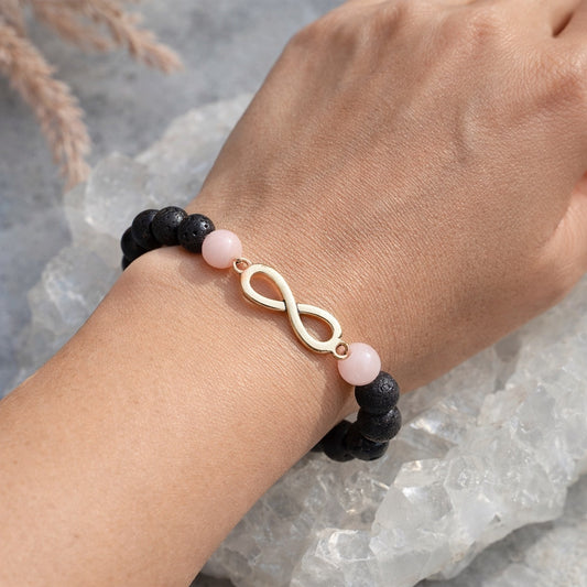 Kunzite Lava Stone Bracelet Infinity Charm Boho Witchy Apothecary