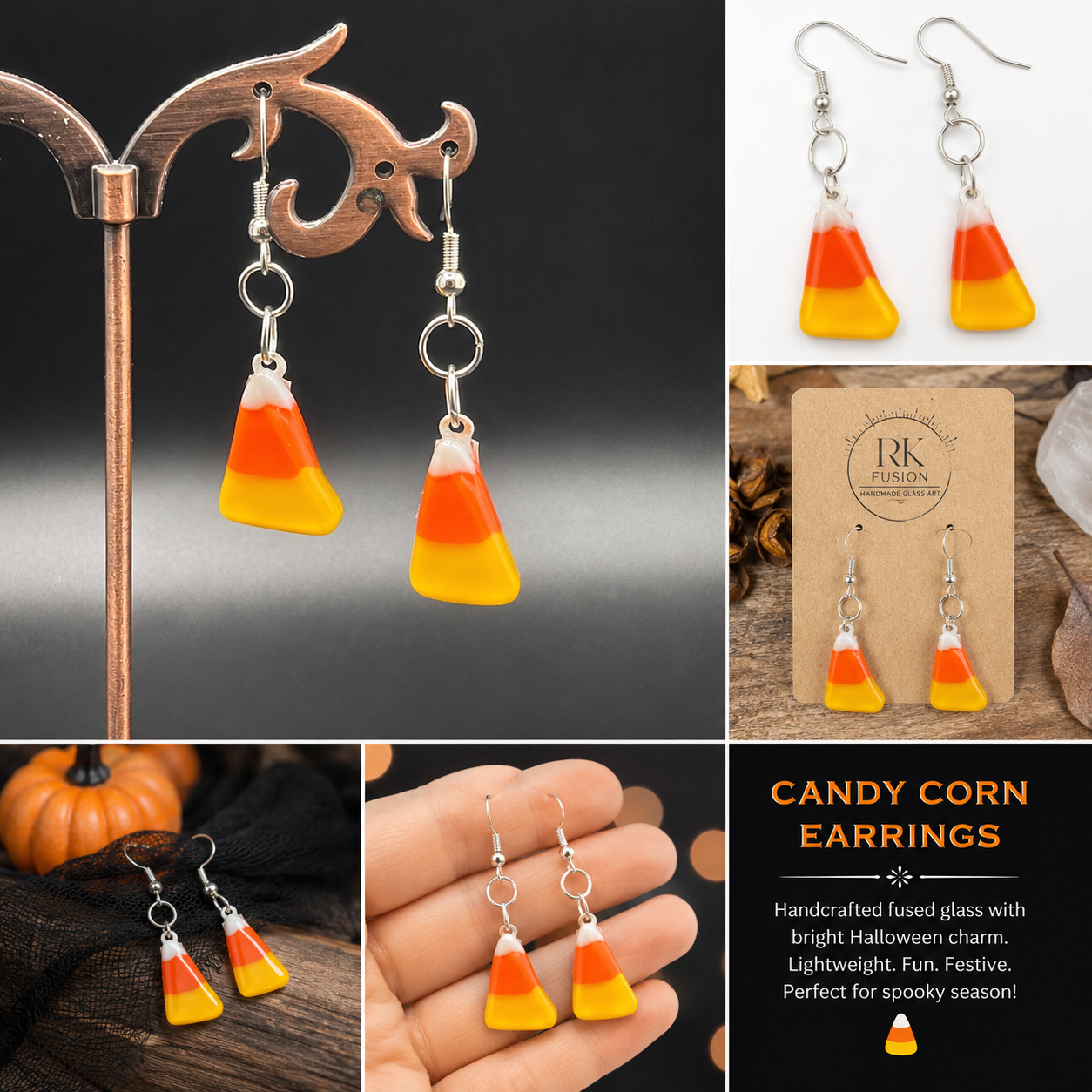 Candy Corn Cuties – Handcrafted Fused Glass Earrings